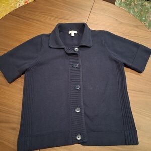 Coldwater Creek Navy Short-Sleeve Button-Up Cardigan